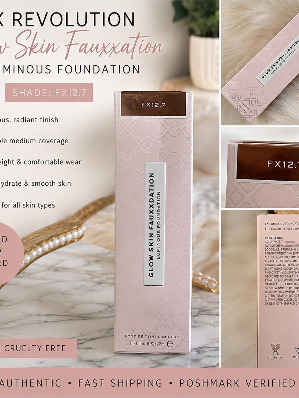 Makeup Revolution Glow Skin Fauxxation Luminous Foundation FX12.7 - Cream Brown